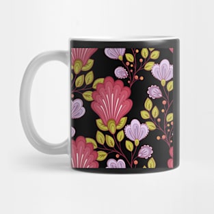 Print with Vintage Floral Motifs on Black Mug